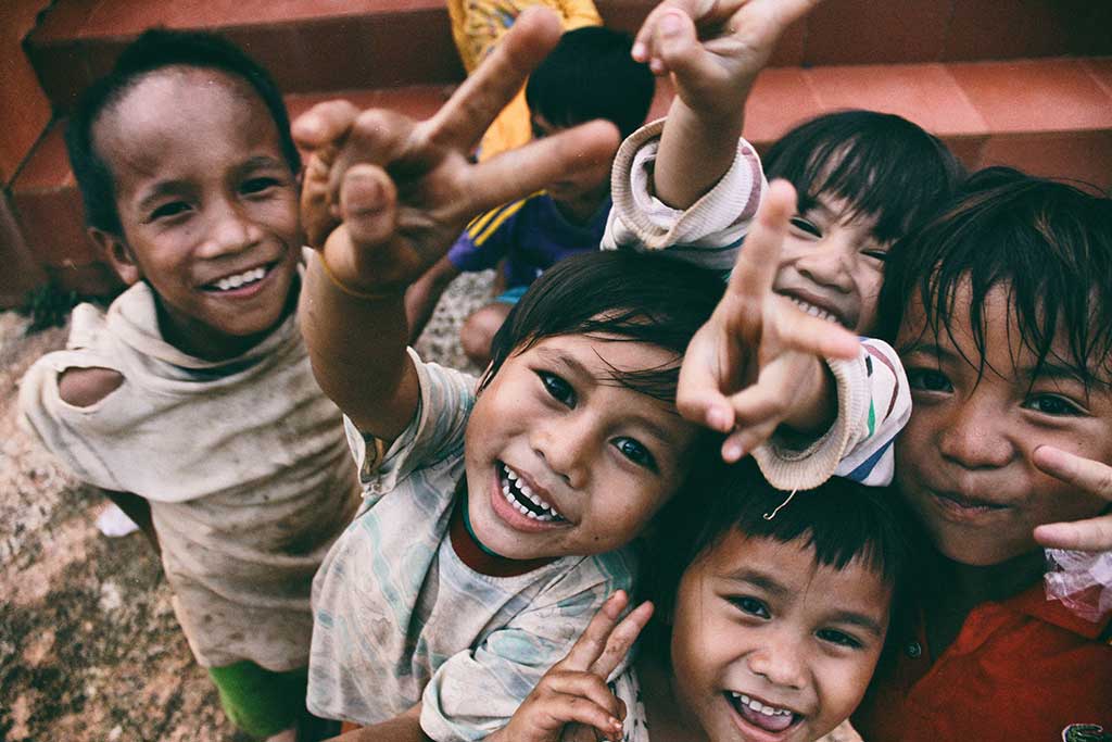 Poor children laughing and having fun