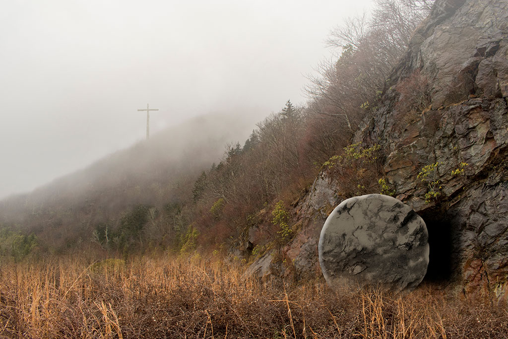 Stone rolled away at a tomb