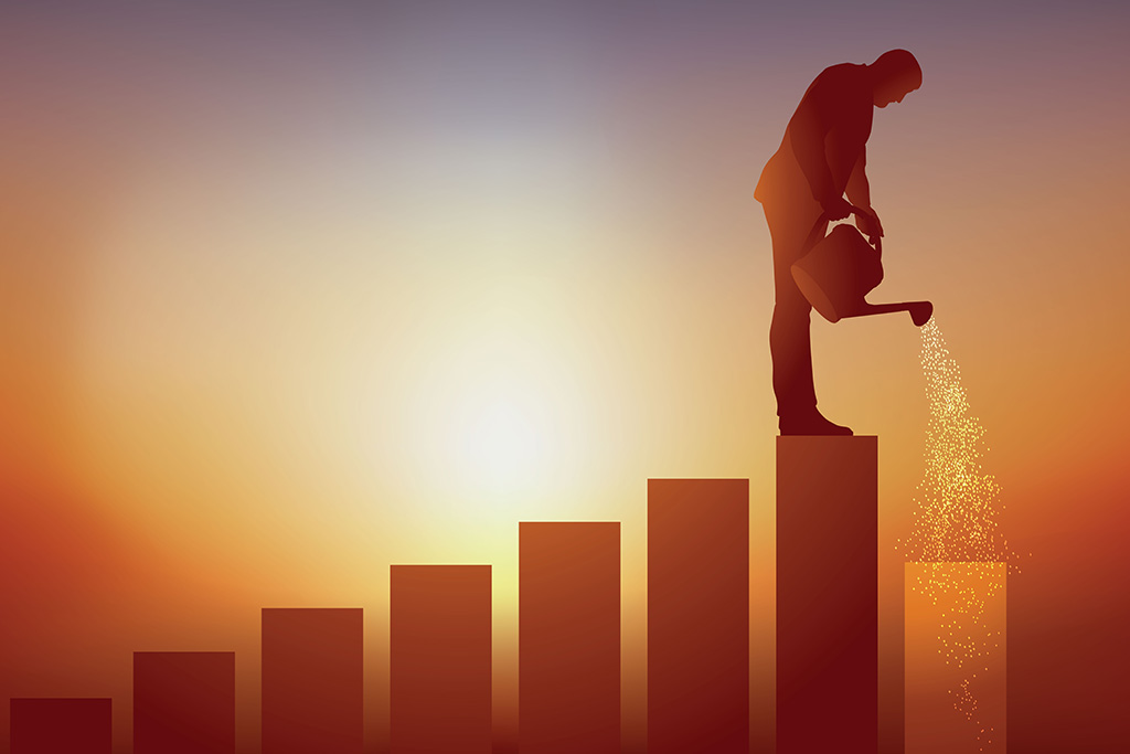 Man "watering" a growth chart