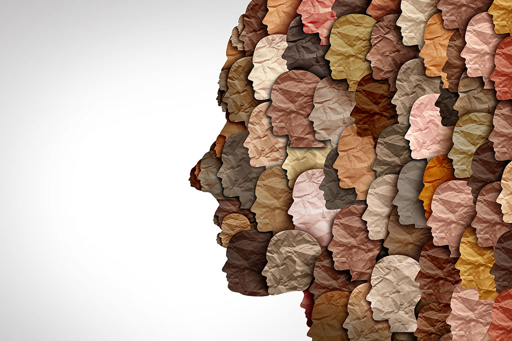 Face made up of many faces of varying colors